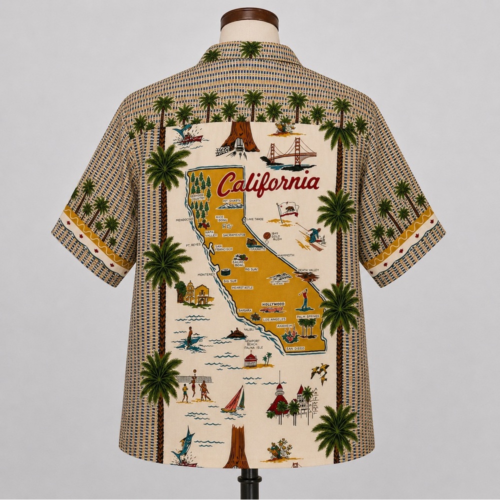 Reyn Spooner California Map Hawaiian Shirt XL Aloha Camp Shirt Vintage Y2K Retro - Picture 2 of 8